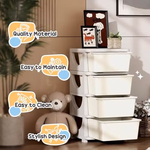 HOMCOM 4-Tier Plastic Kids Toy Storage Unit with 4 Drawers, White – 5