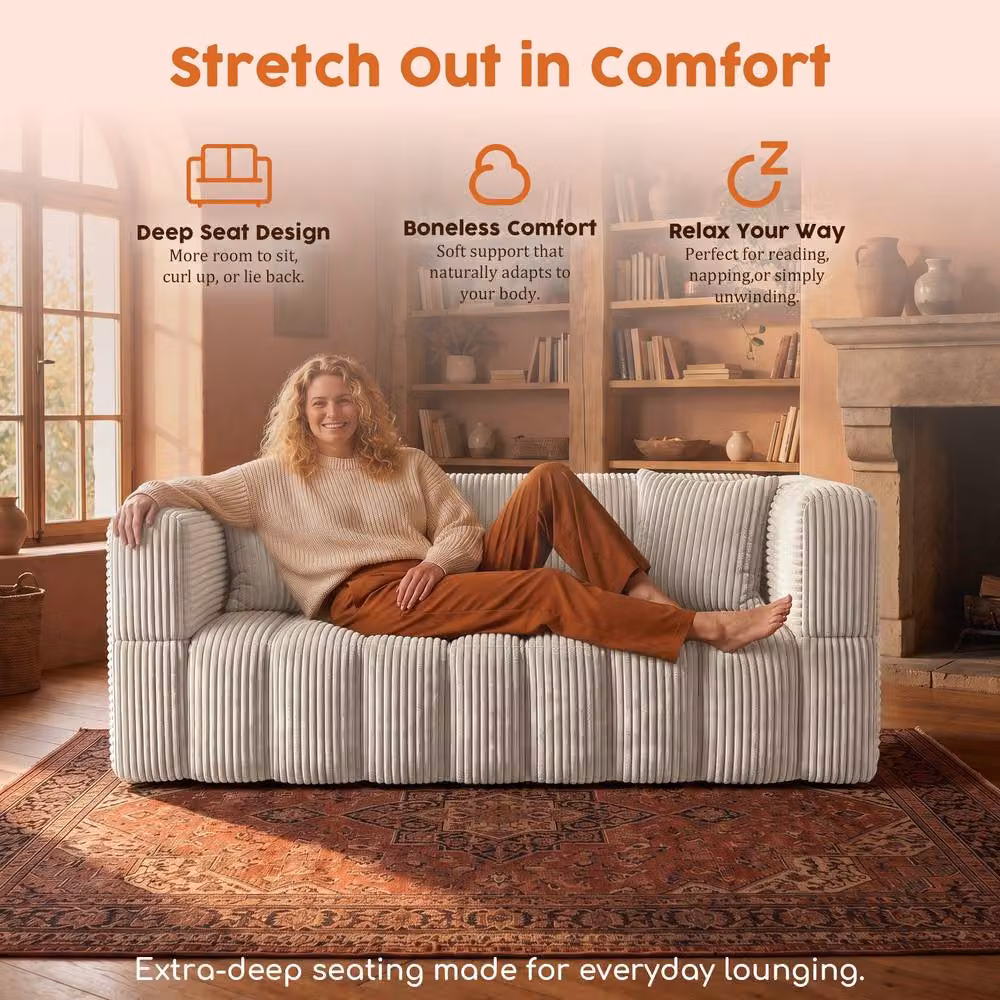 RUMMY Modern 2 Seater Upholstered Foam Sofa with Armrests and 2 Scatter Cushions in Beige – 2