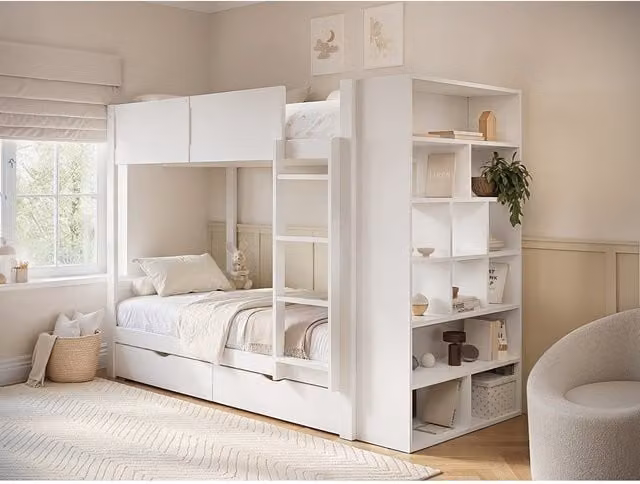 Flair Furnishings Ruby White Wooden Bunk Bed with Storage and Drawers, W/D/H: 160.8 x 90 x 95 cm