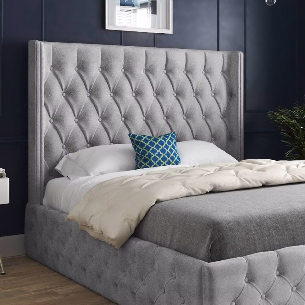 Casani Tackley Chesterfield Upholstered Velvet Bed Frame in Grey, W/D/H: 140 x 200 x 137 cm – 4
