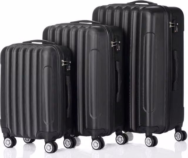 NESTLUNE Set of 3 Black ABS Hard Shell Cabin Luggage Travel Trolleys W: 100 cm, D: 60 cm – 1