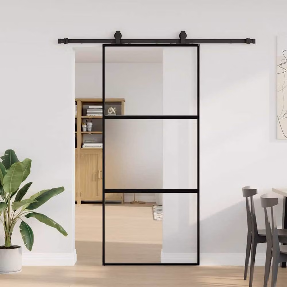 Berkfield Home Modern Black Sliding Glass Door with Hardware Set, W: 90 cm, H: 205 cm – 2