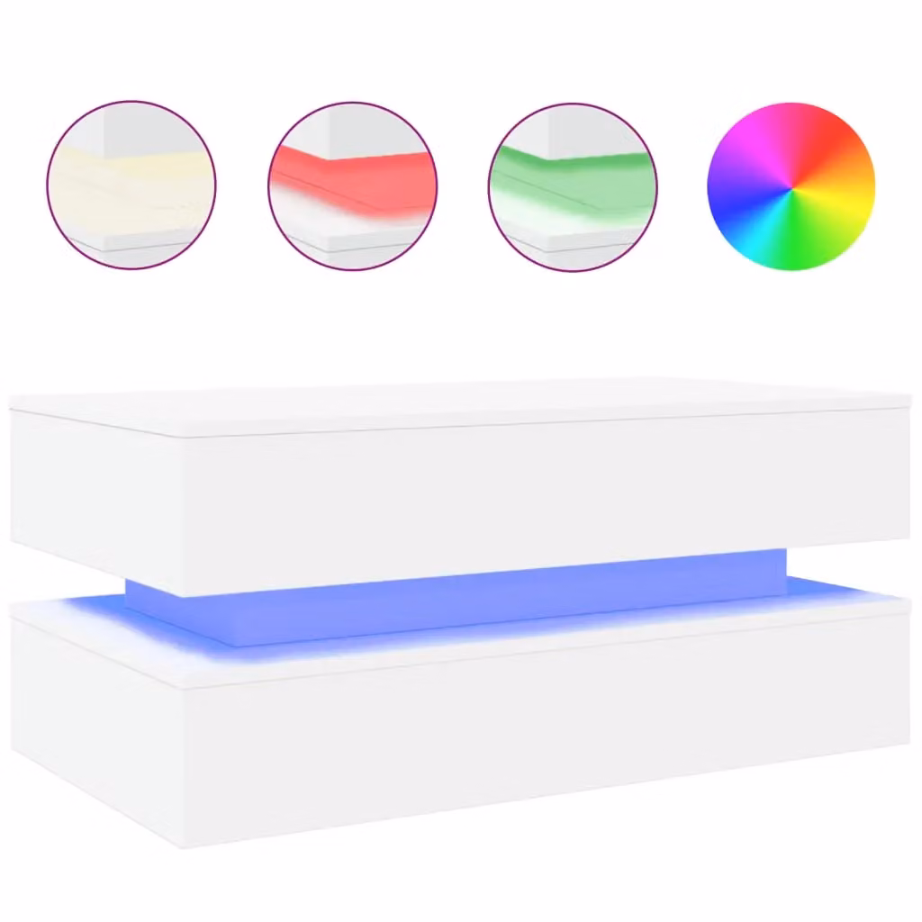 Berkfield Home Modern White Glossy Coffee Table with LED Lights W/D/H: 90 x 50 x 40 cm – 2