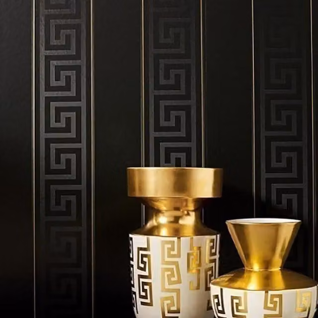 Versace Black Abstract Striped Design Wallpaper