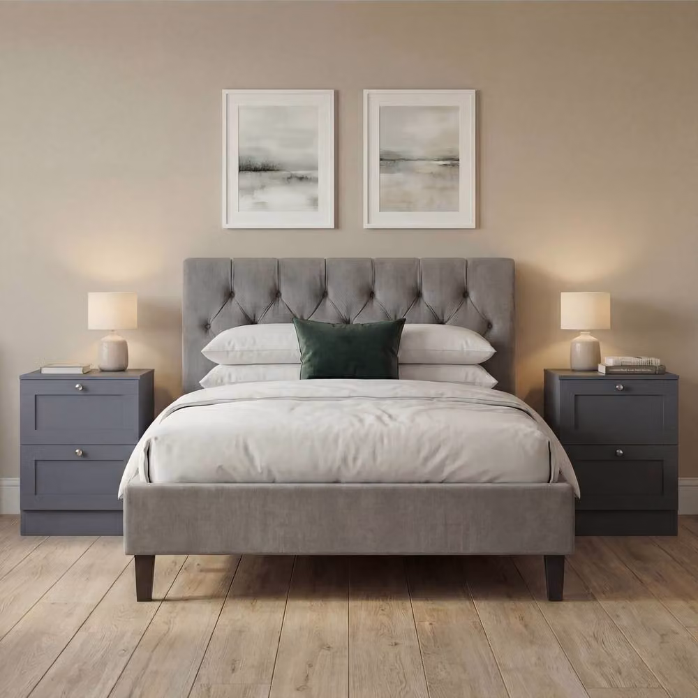 Vida Designs Altino 2 Drawer Bedside Cabinet Chest, Set of 2, Grey – 3