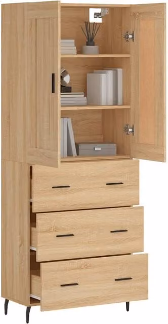 Berkfield Home Sonoma Oak Highboard in Light Brown, W/D/H: 69.5 x 34 x 180 cm – 1