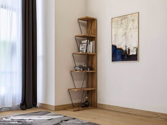 CALICOSY Industrial Corner Shelf with 6 Shelves in Pine and Black Finish, Height: 150 cm – 1