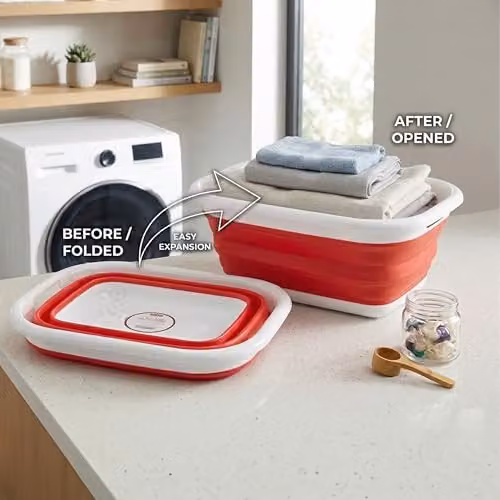 Orsina Collapsible Red and White Laundry Basket with Handles – 2