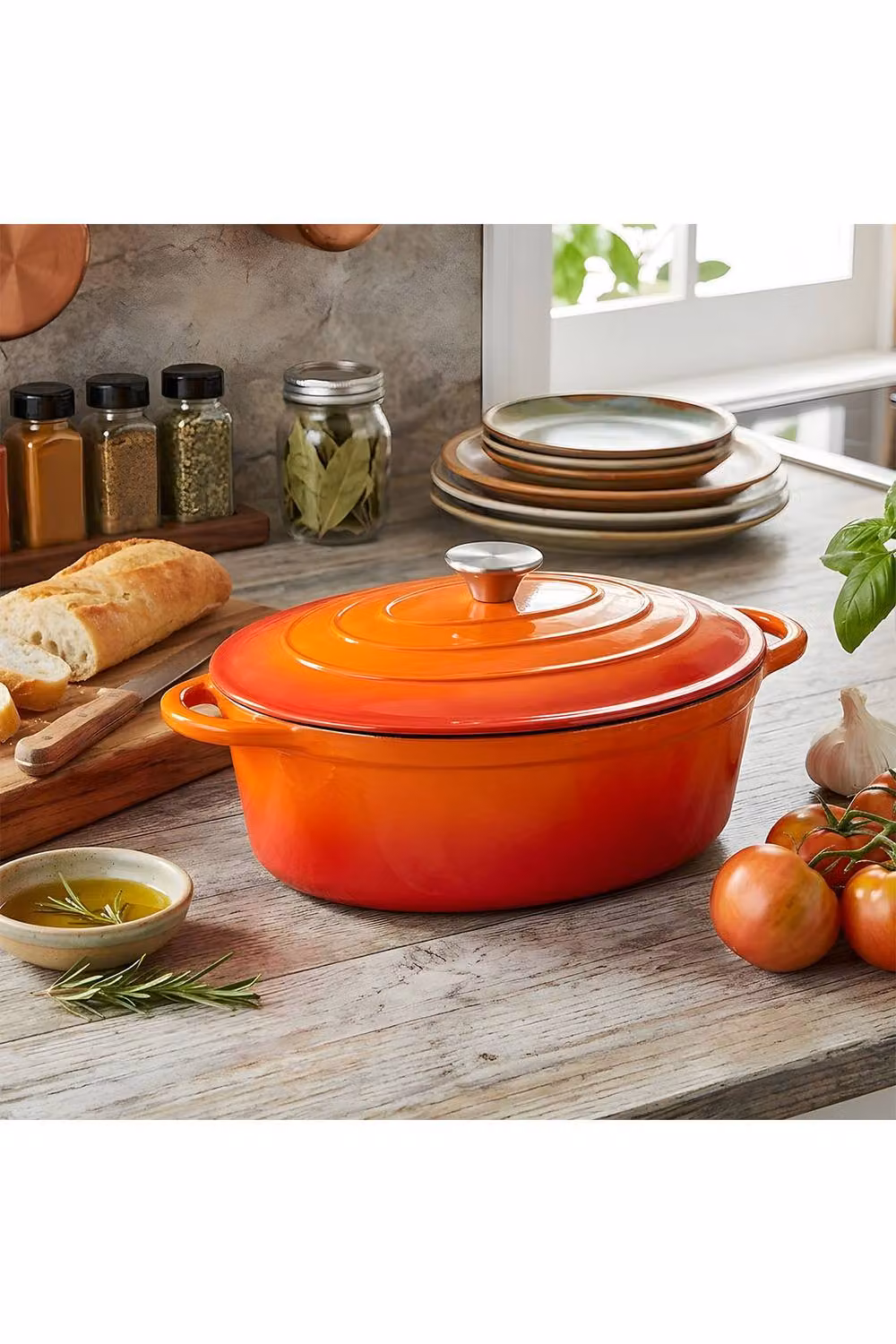 Living and Home 4.6L Enamelled Cast Iron Dutch Oven Casserole in Orange – 2