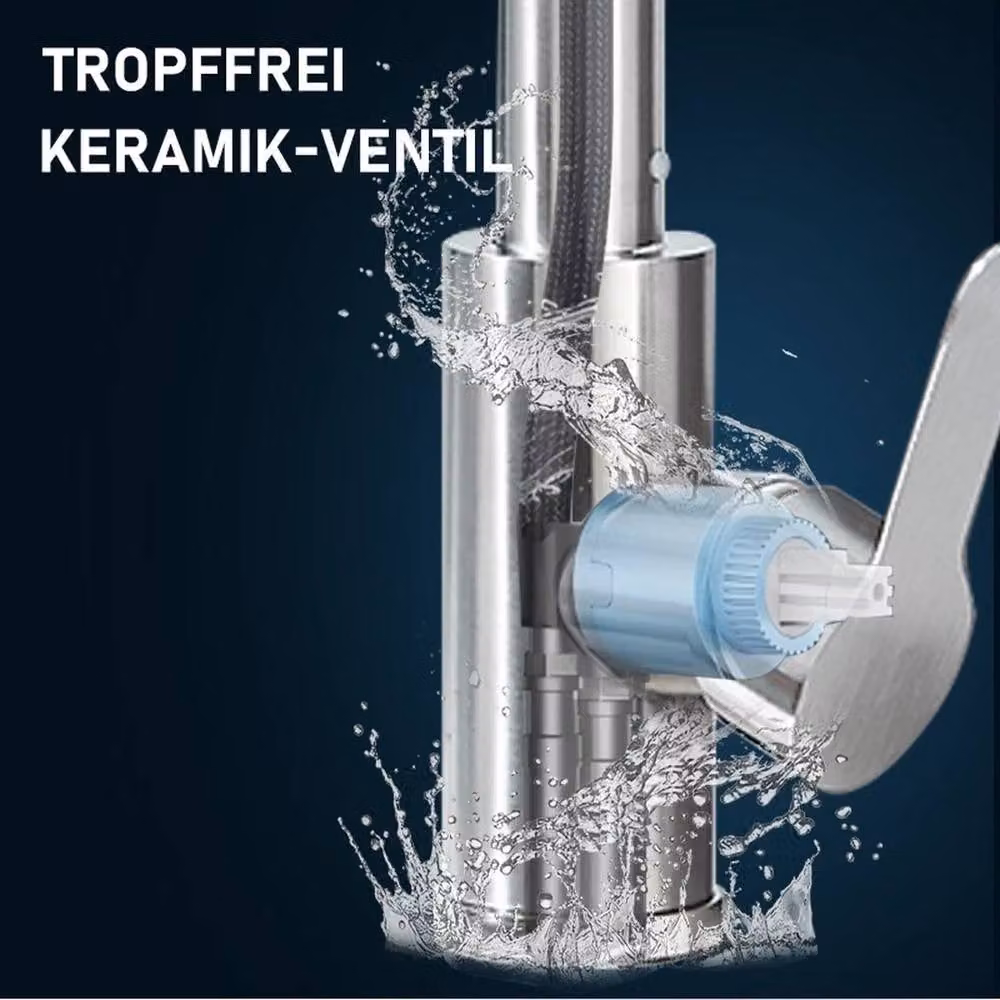 NESTLUNE Single Lever Kitchen Sink Mixer Tap with 360 Degree Pull Out Spray Spout in Matt Silver – 3