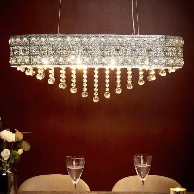 Wyld and Coco Chrome Chandelier with Faceted Crystals in Silver, W: 86 cm, D: 23 cm, H: 120 cm
