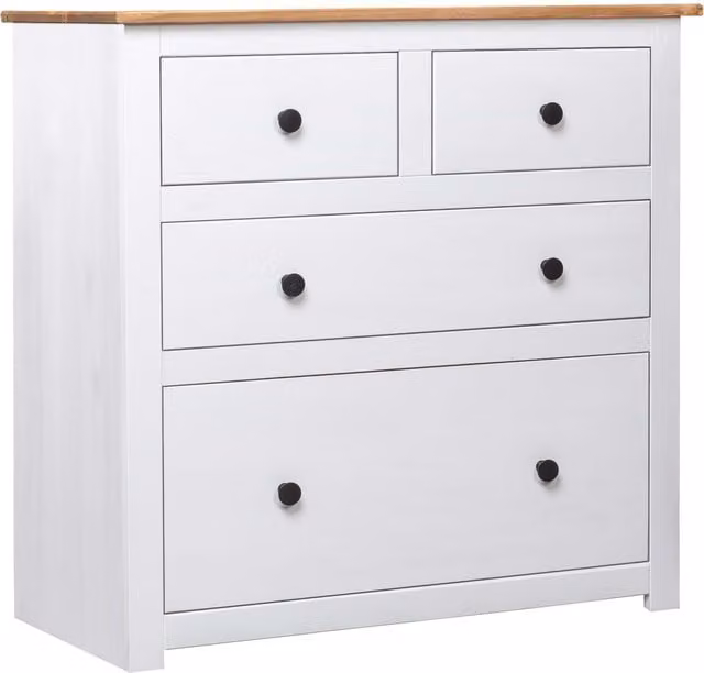 Berkfield Home Panama Range White Lacquered Pinewood Sideboard W: 80 cm, D: 40 cm, H: 83 cm