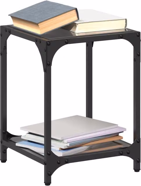 Berkfield Home Set of 2 Modern Square Coffee Tables with Black Glossy Glass Tops and Steel Legs, W/D/H: 30 x 30 x 40 cm – 1