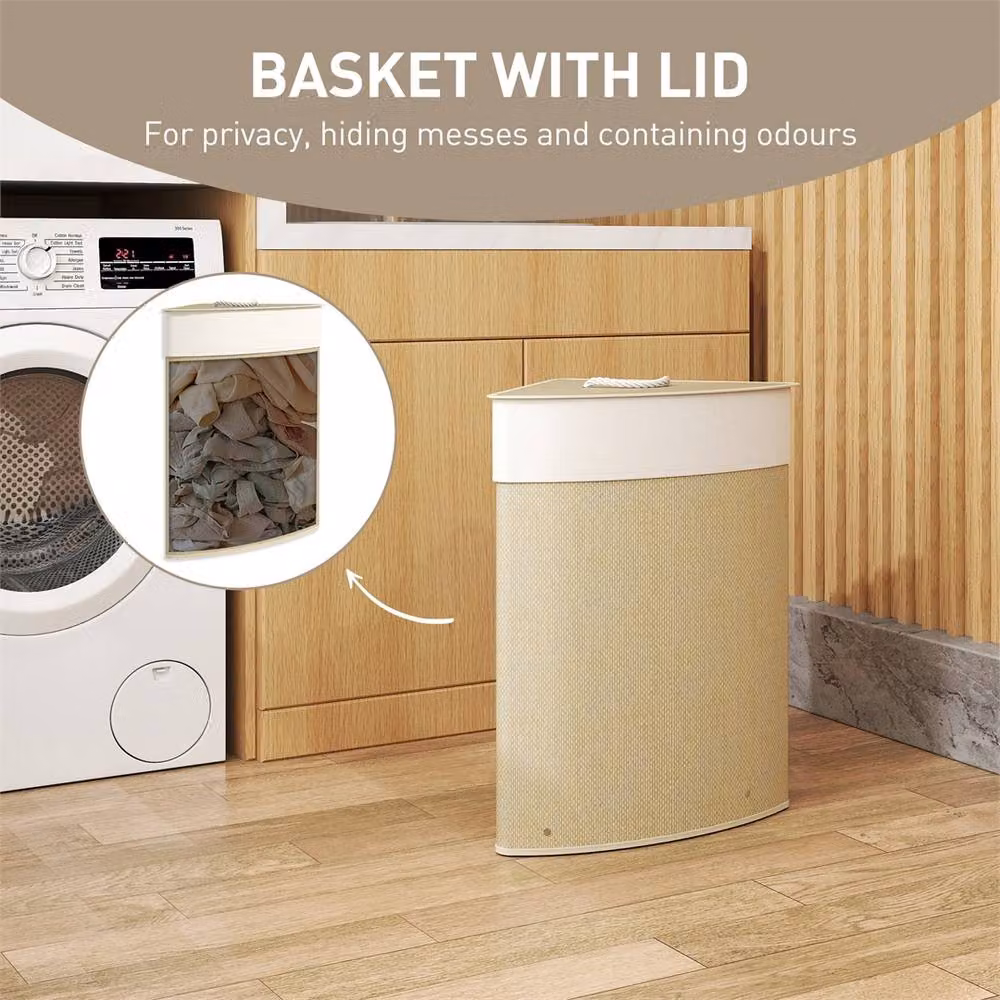 EONLION 55L Beige Corner Laundry Basket with Lid and Removable Bag – 3