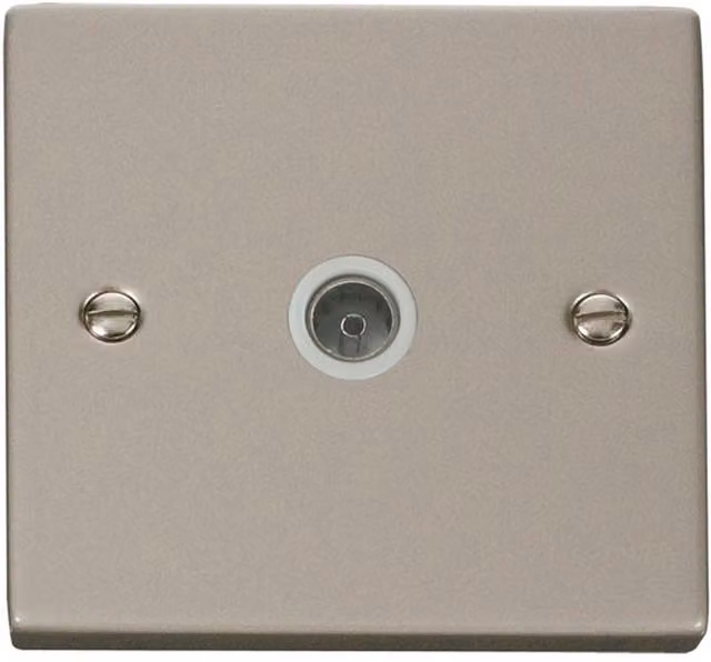 SE HOME Pearl Nickel 1 Gang Single Coaxial TV Socket, White Flush Plate