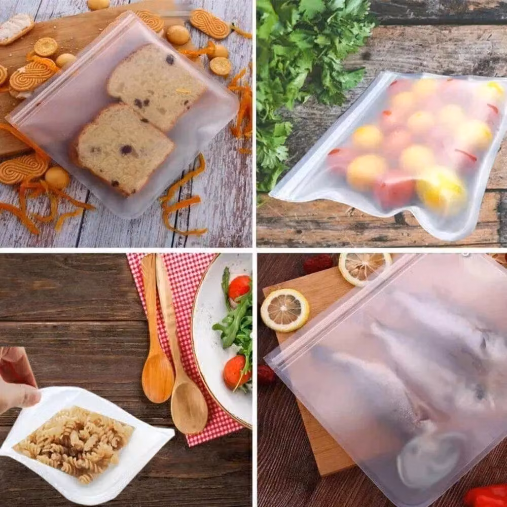 ATEK 48 Pack Reusable BPA Free Silicone Zip Lock Freezer Bags in Clear Transparent for Vacuum Food Storage – 2