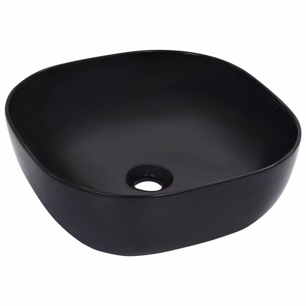 Berkfield Home Charming Square Ceramic Wash Basin, Black, W/D/H: 42.5 x 42.5 x 14.5 cm – 2