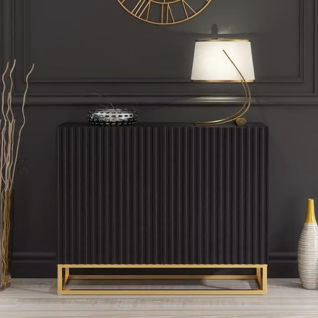 Creative Furniture Ripple Modern Geometric Sideboard in Black and Gold, Width: 100 cm