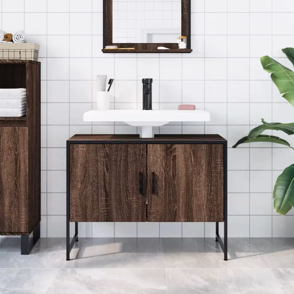 Berkfield Home Brown Oak Wall Mounted Bathroom Sink Cabinet W/D/H: 80 x 33 x 60 cm – 2