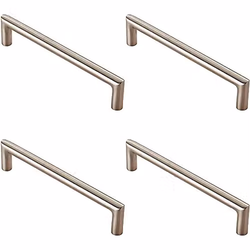 Loops 4 Pack Mitred Round Bar Pull Handle in Brushed Silver Stainless Steel, 138 x 10 mm, 128 mm Fixing Centres