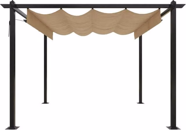 Berkfield Home Sturdy Garden Gazebo with Retractable Roof, Beige, W: 300 cm, D: 300 cm, H: 220 cm – 1