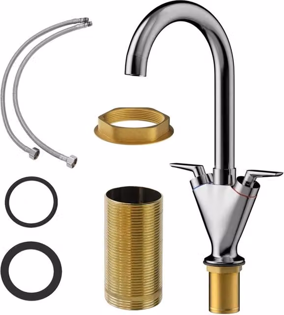 Spetlek Chrome Silver Kitchen Sink Mixer Tap with Two Handles