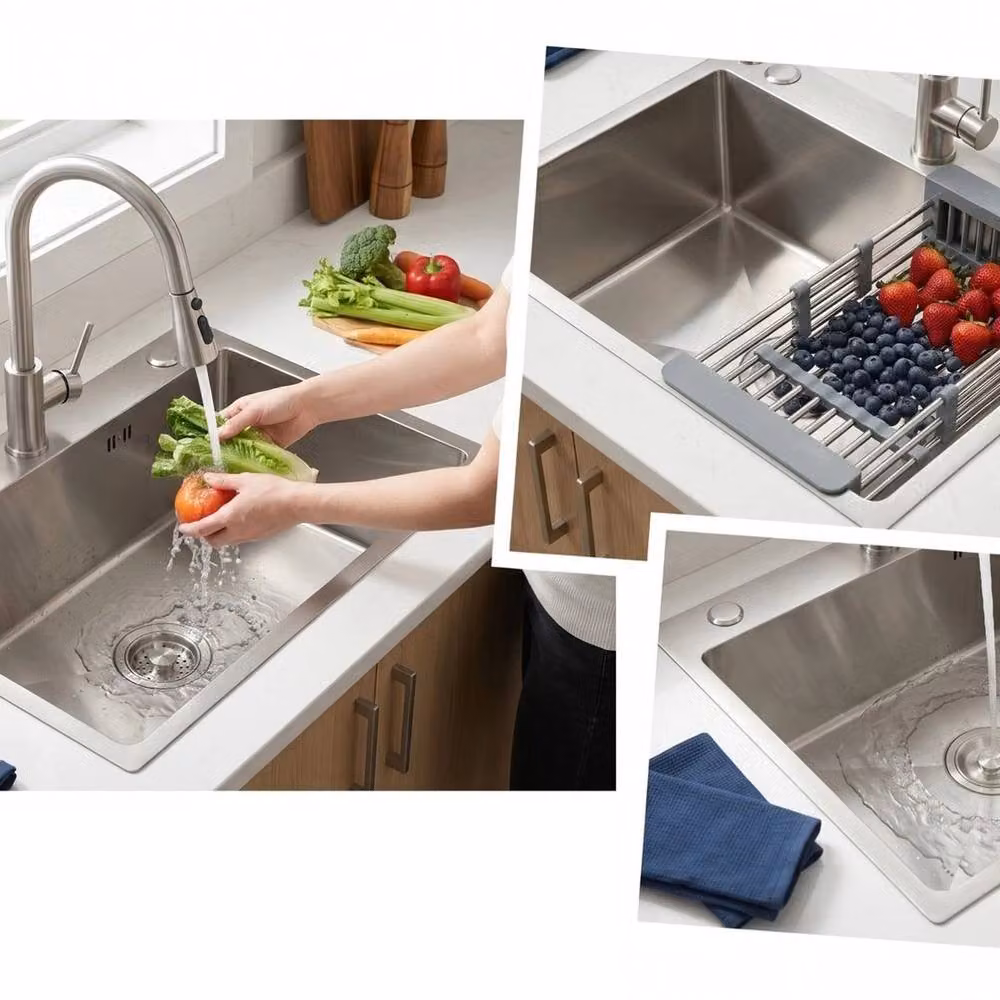 Kelvenix Large Super Deep Single Bowl Square Stainless Steel Kitchen Sink in Silver W: 100 cm, D: 52 cm, H: 45 cm – 4