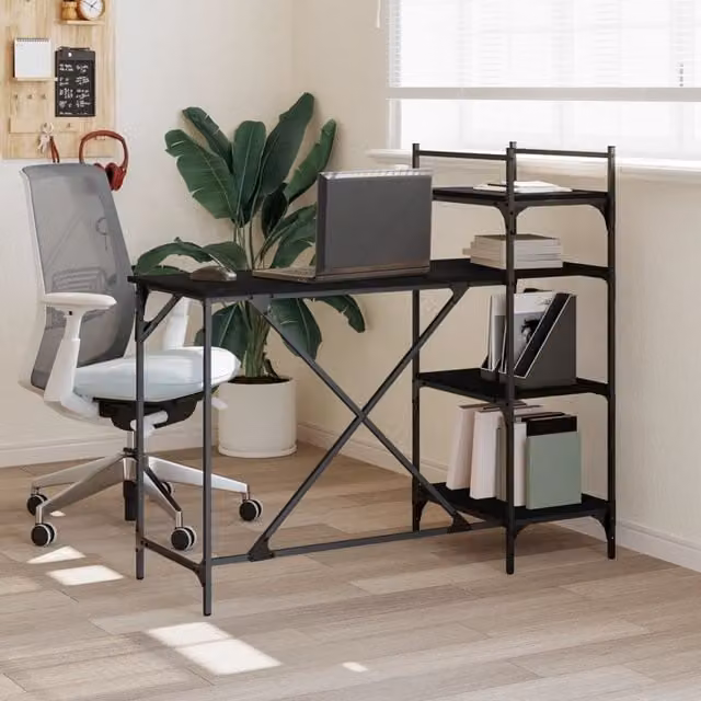 Berkfield Home Computer Desk with Shelves in Black, W/D/H: 120 x 47 x 109 cm – 1