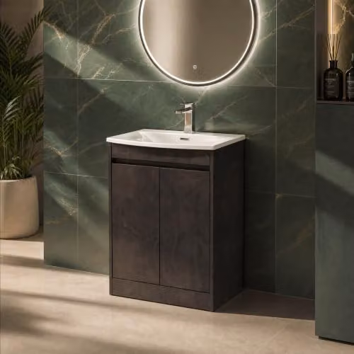 Balterley Modern Floor Standing 2 Door Bathroom Vanity Unit with Basin and LED Lighting in Matt Grey, W/D/H: 62 x 39.5 x 83.5 cm – 4