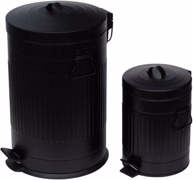 Simpa 2-Piece Black Metal Pedal Dustbin Set with Removable Inner Buckets, 12L and 3L