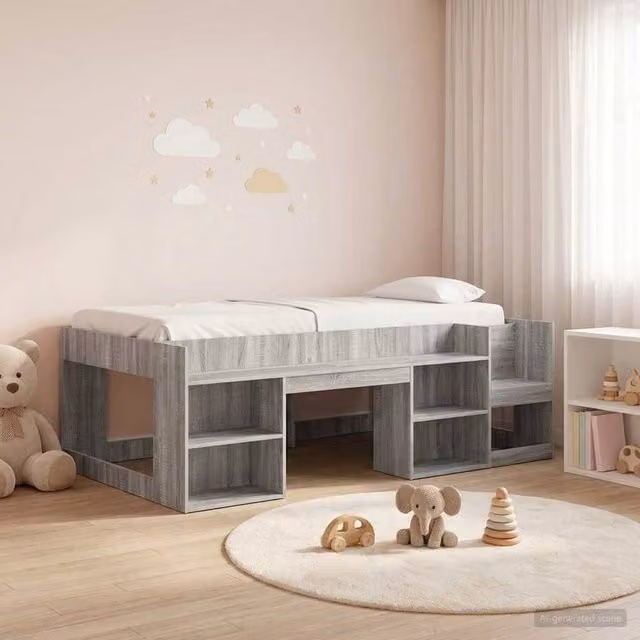 Berkfield Home Kids Bed Frame with Side Compartments in Grey W/D/H: 80 x 200 cm