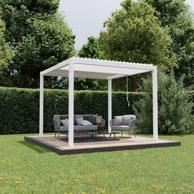 Agadon Aluminium Pergola Shading System in White with Rain Gutter