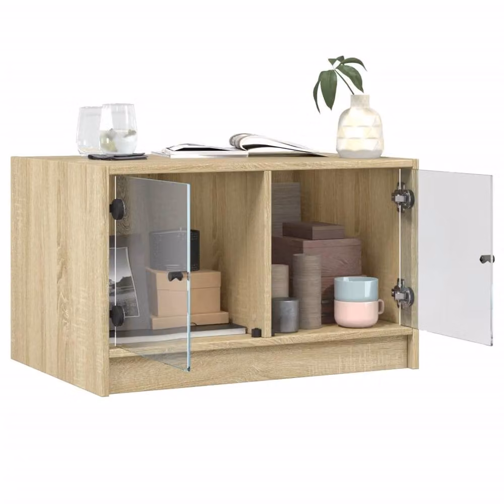 Berkfield Home Modern Coffee Table with Glass Doors in Sonoma Oak and Beige, W: 68 cm, D: 50 cm, H: 42 cm – 2