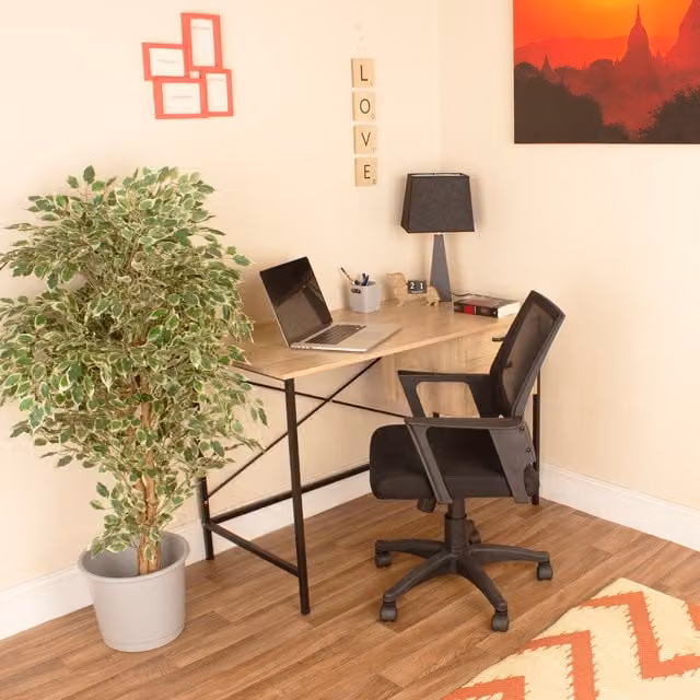 Core Products Ltd Home Office Desk and Chair Set in Light Oak and Black, W/D/H: 120 x 60 x 76 cm