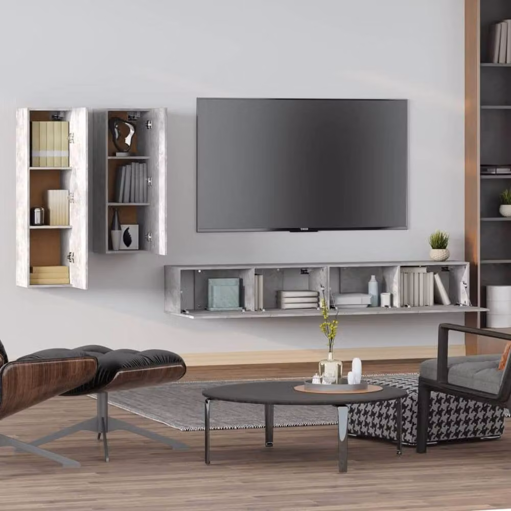 Berkfield Home 4 Piece Wall Mounted TV Cabinet Set in Matt Concrete Grey Engineered Wood – 2