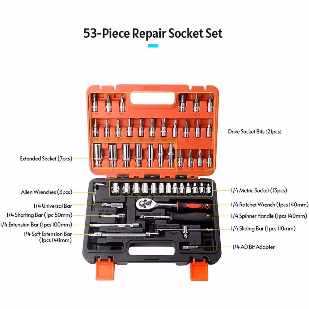 VOGREX 53-Piece Metric Socket Set with Ratchet and Torx Wrench Kit in Silver – 3