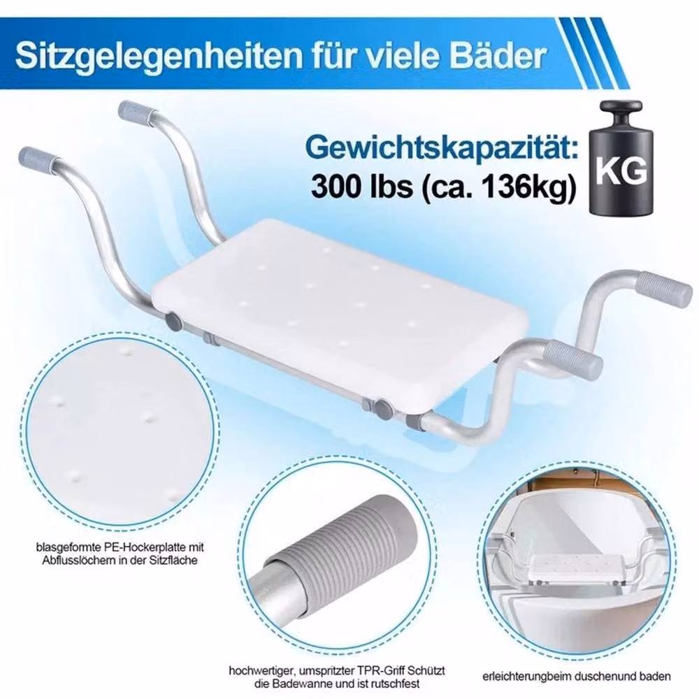 KORVIXA Height Adjustable Shower Chair with Armrests in White W/D/H: 60 x 60 x 72 cm – 2