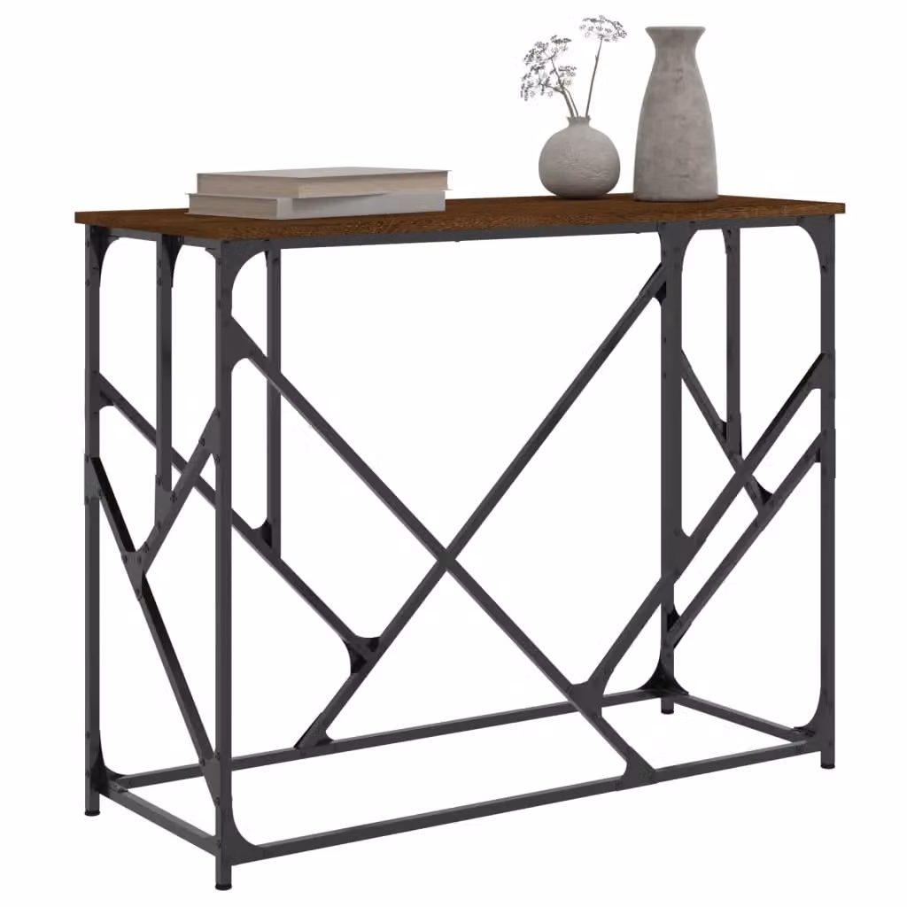 Berkfield Home Industrial Console Table in Brown Oak, W/D/H: 100 x 40 x 80 cm – 3