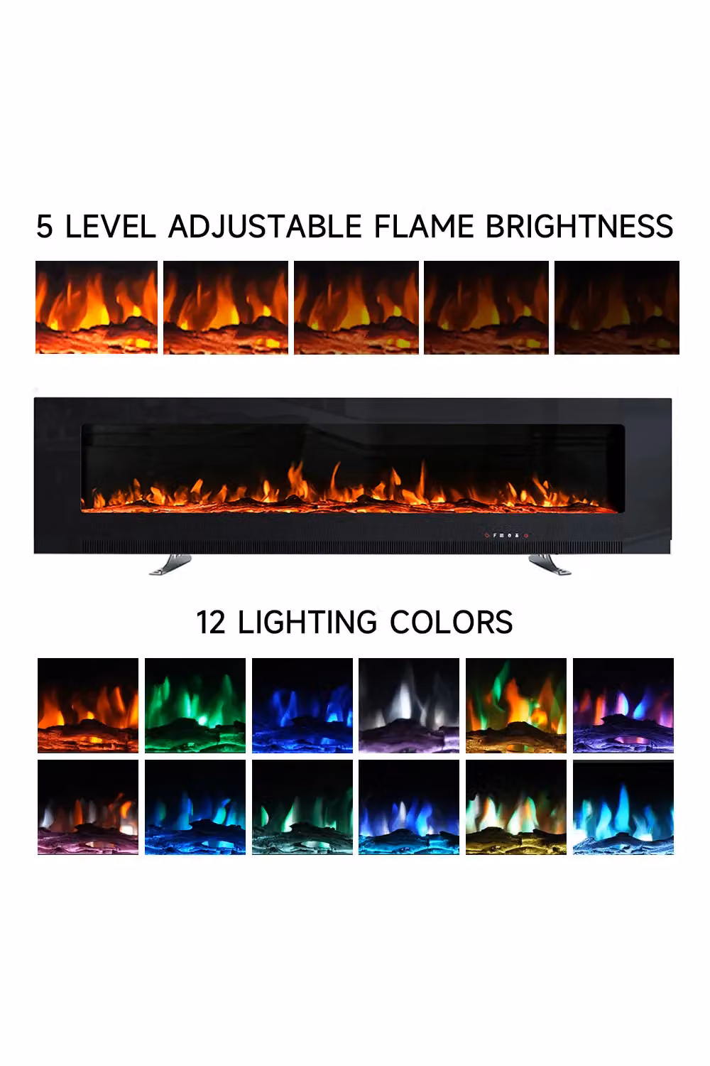 Living and Home Black Wall Mounted Electric Fireplace with Glass Finish – 5