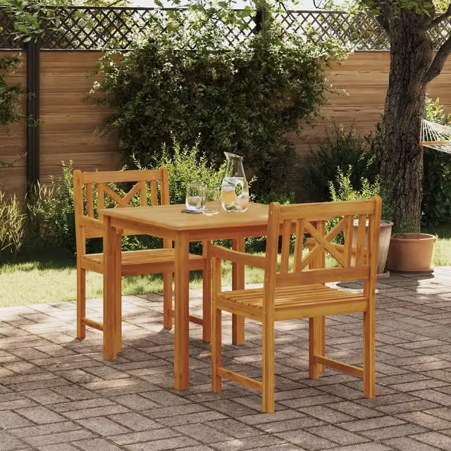 Berkfield Home 3 Piece Garden Dining Set in Brown Solid Acacia Wood