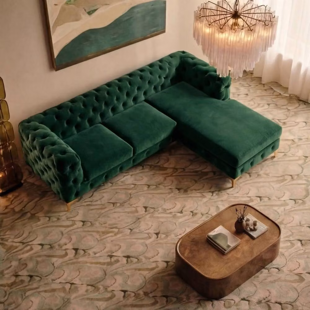Sofaya Monaco Chesterfield 3 Seater L-Shaped Sofa in Green Velvet with Right Hand Chaise – 2