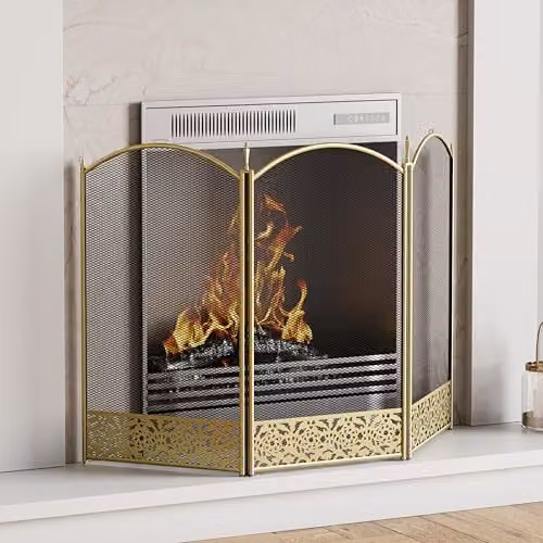 Fire Vida Ingleton Metal Fire Guard in Gold, W/D/H: 95.0 x 60.0 x 21.0 cm – 3