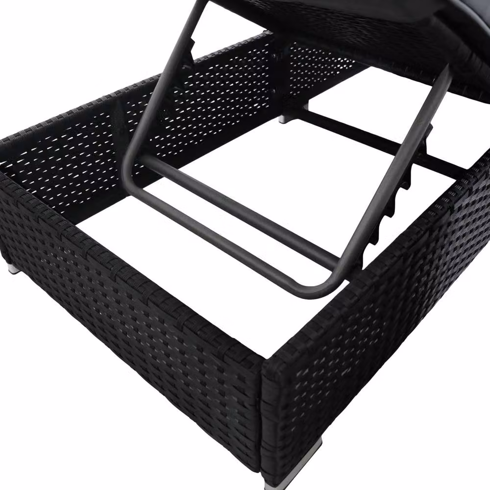 Monstershop Modern Polyrattan Sun Lounger Set in Black and Grey with Weatherproof Cushions – 4