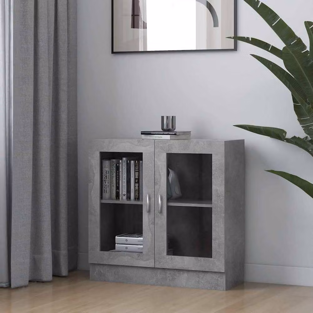 Berkfield Home Vitrine Cabinet in Concrete Grey with Glass Doors, W/D/H: 82.5 x 30.5 x 80 cm – 2