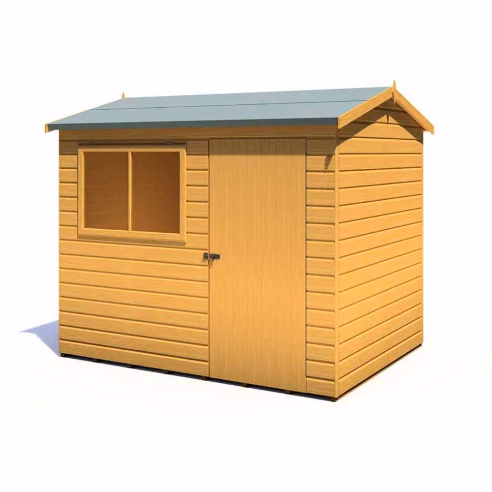 Shires Lewis Brown Wood Reverse Apex Style Single Door Garden Shed with Window W: 243.8 cm, D: 182.9 cm, H: 212.7 cm – 2