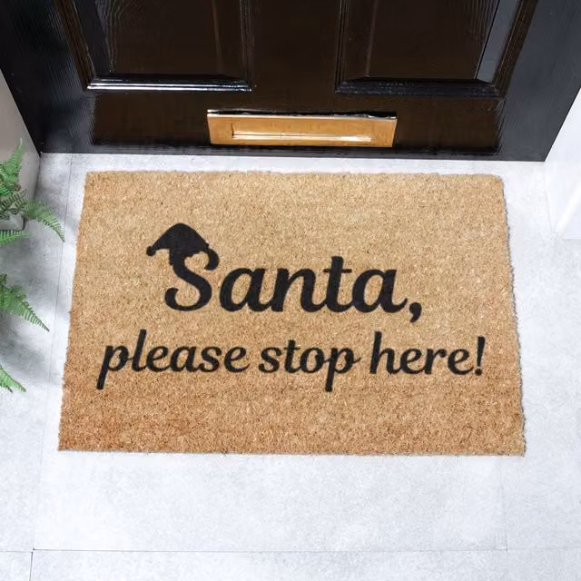 Artsy Mats Santa Please Stop Here Christmas Doormat, Brown, Coir and Natural Rubber, Non-Slip and Weatherproof