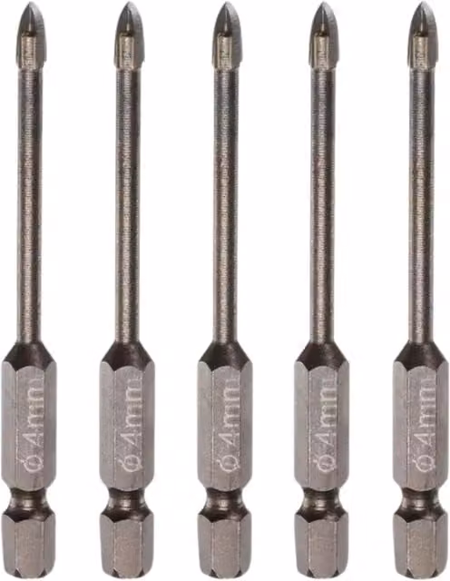 OKODOKO 5-Piece Titanium-Coated Carbide Tipped Masonry Drill Bit Set, 4mm, Silver