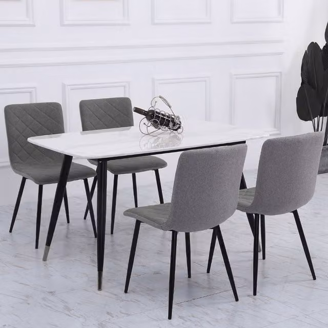 Livingandhome Set of 4 Modern Grey Fabric Dining Chairs with Black Metal Legs