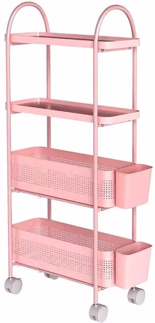 VOGREX Pink Metal 4-Tier Rolling Kitchen Storage Trolley – 1