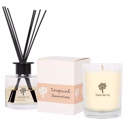 Nicola Spring Tropical Sunrise Soy Wax Scented Candle and Reed Diffuser Set with 160g Candle and 200ml Diffuser – 1